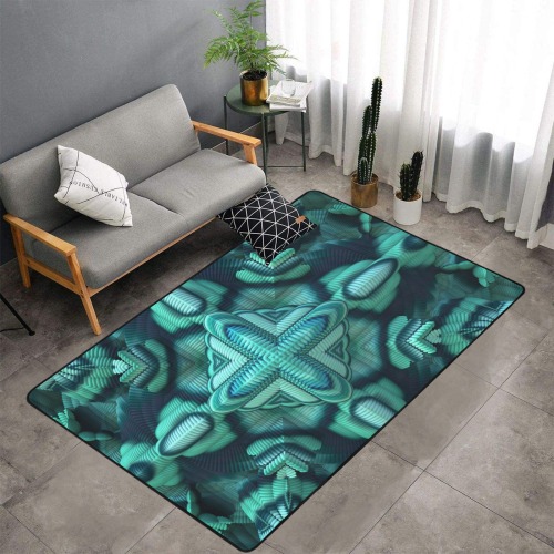 Cool Mint Area Rug with Black Binding 7'x5'