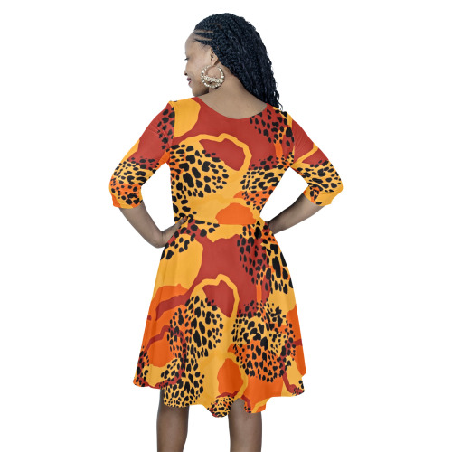 Tribal ethnic seamless pattern Half Sleeve Skater Dress (Model D61)