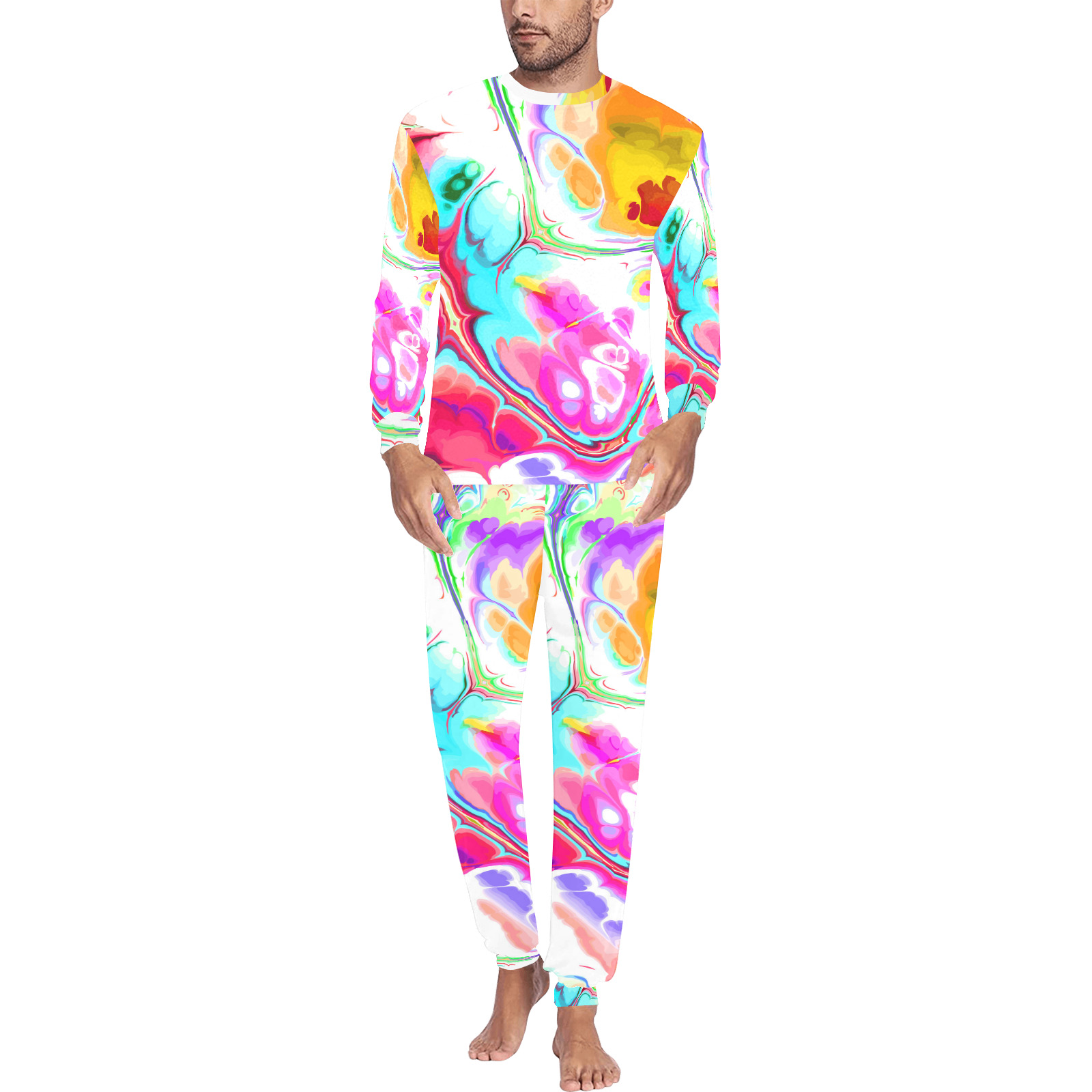 Funky Marble Acrylic Cellular Flowing Liquid Art Men's All Over Print Pajama Set with Custom Cuff
