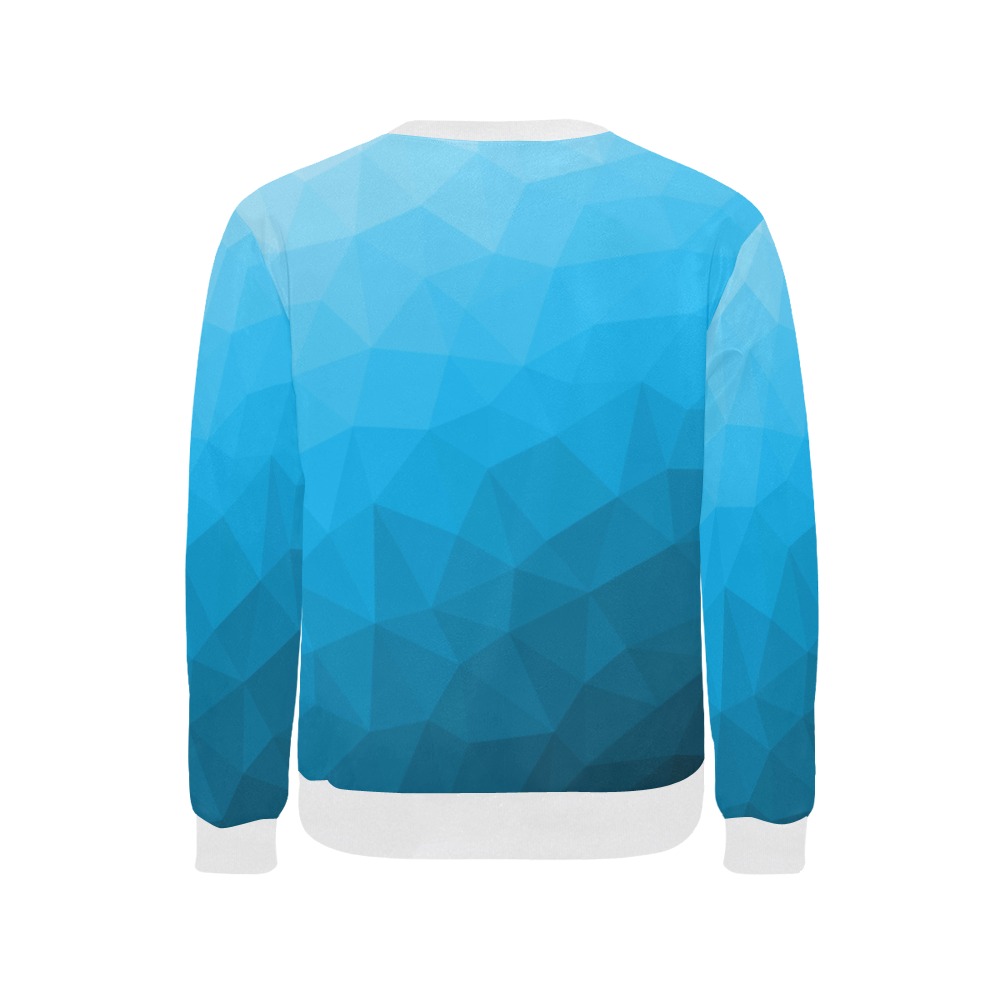 Cyan gradient geometric mesh pattern Men's Rib Cuff Crew Neck Sweatshirt (Model H34)