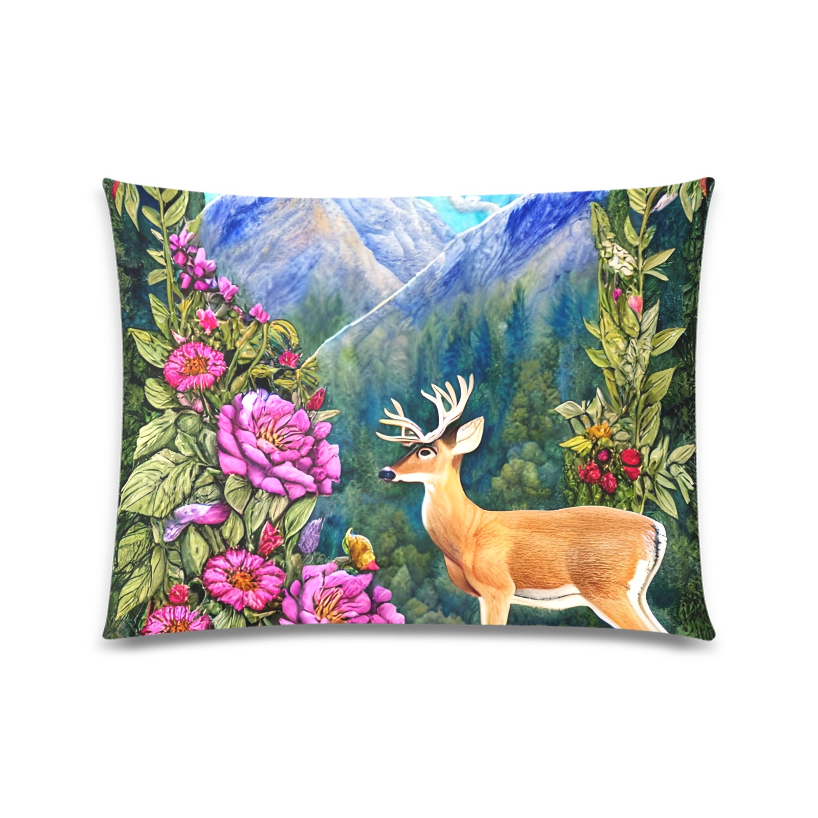 Boho Aesthetic Deer Simulated Quilt Artwork Custom Zippered Pillow Case 20"x26"(Twin Sides)