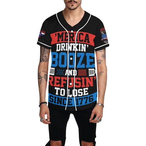 Merica Drinking Booze and Refusing to Lose All Over Print Baseball Jersey for Men (Model T50)