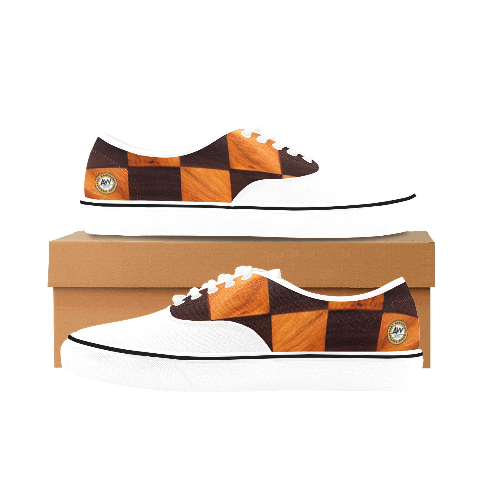 orange and brown check Classic Men's Canvas Low Top Shoes (Model E001-4)