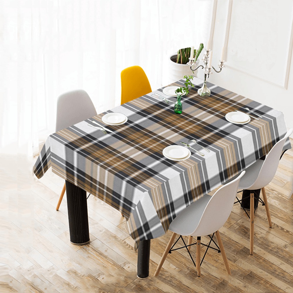 Brown Black Plaid Cotton Linen Tablecloth 60" x 90"