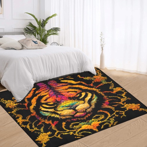psychedelic animal face 3 Area Rug with Black Binding 7'x5'