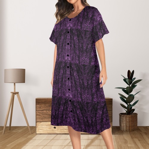 dark purple roses Women's Button Front House Dress