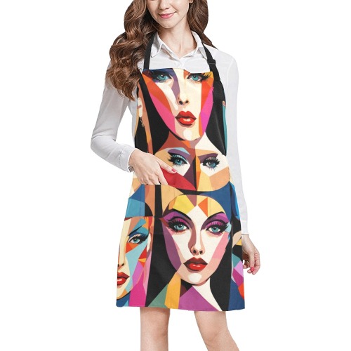 Charming women faces colorful abstract art. All Over Print Apron