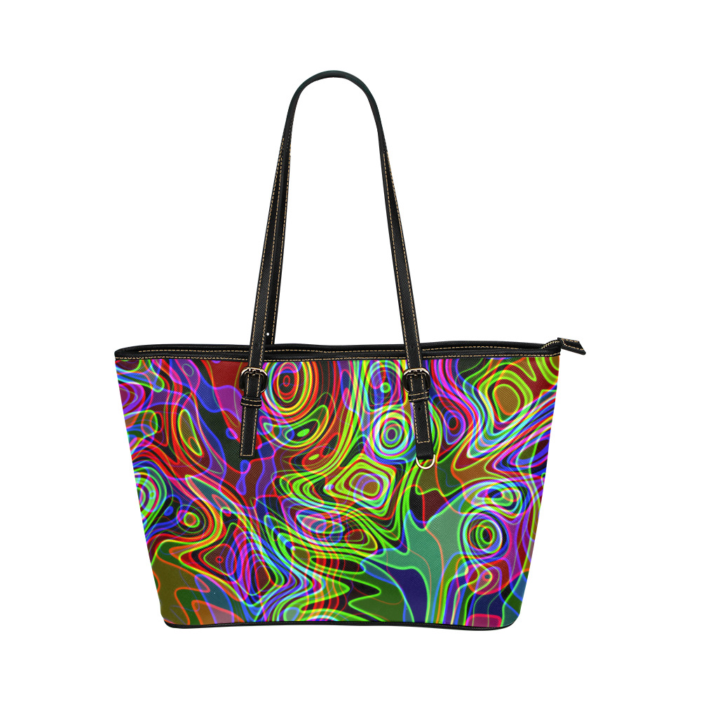 Abstract Retro Neon Pattern Background Design Leather Tote Bag/Small (Model 1651)