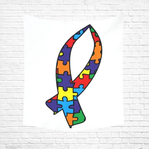 Autism Awareness Ribbon Cotton Linen Wall Tapestry 51"x 60"