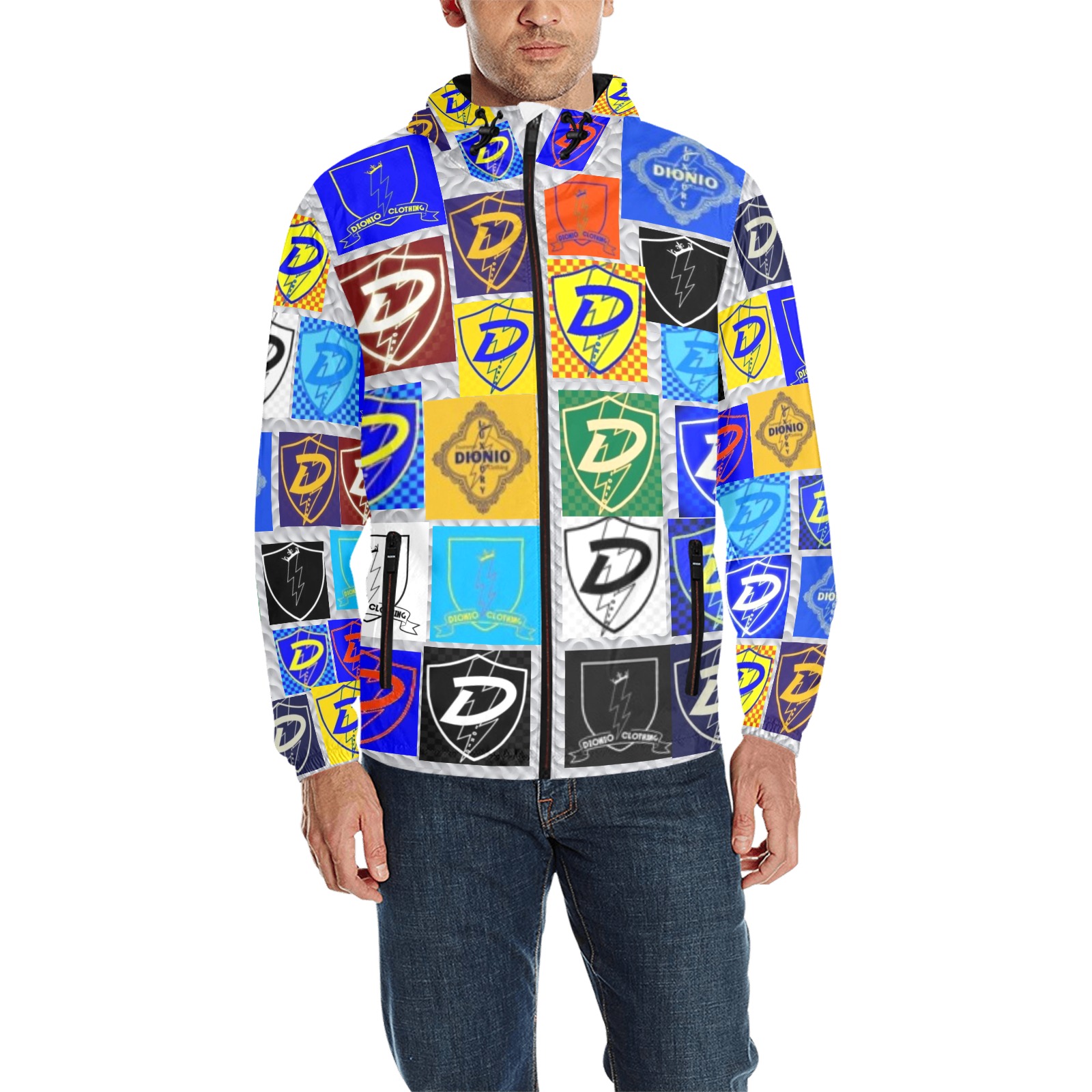 DIONIO Clothing - Logo Icons Windbreaker All Over Print Quilted Windbreaker for Men (Model H35)