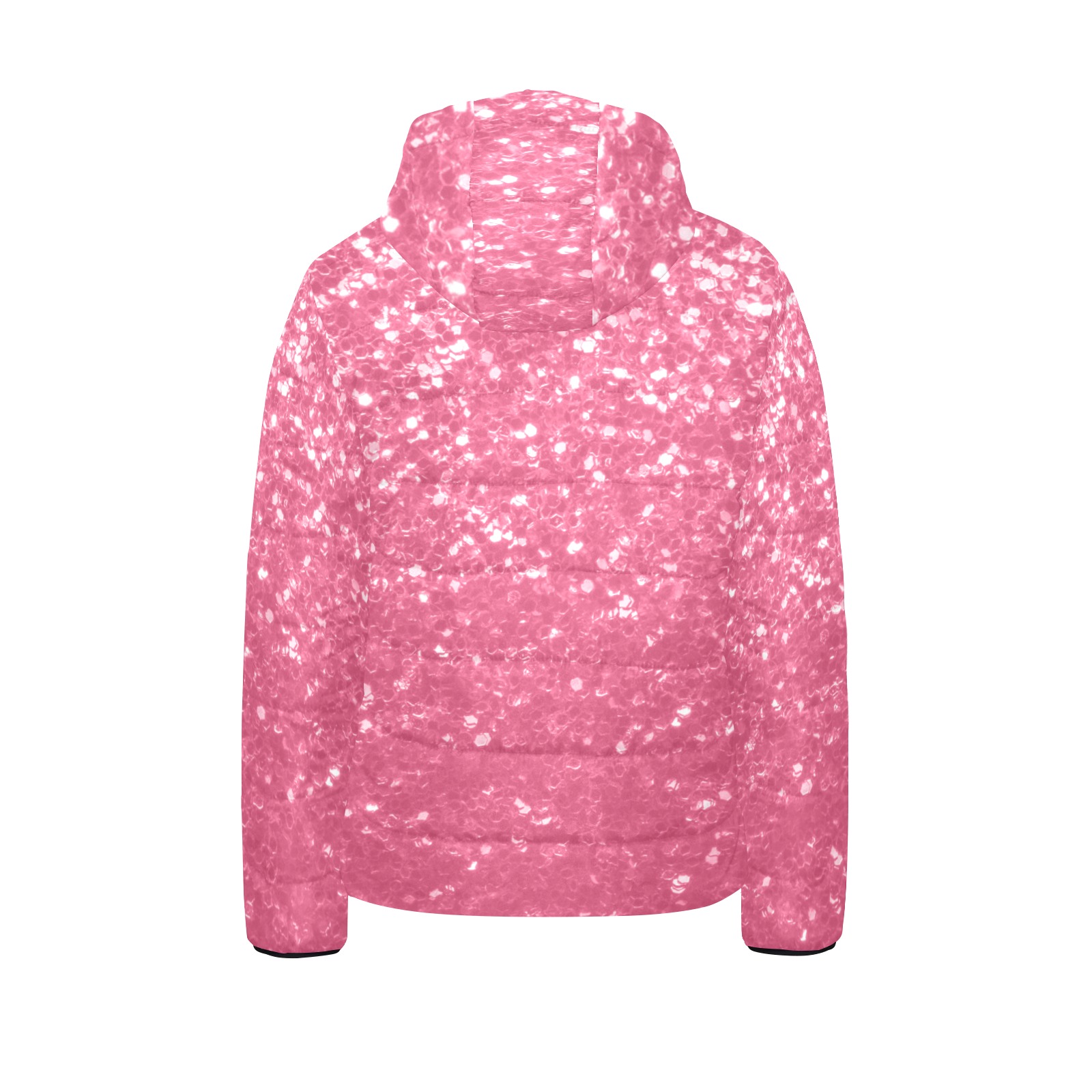 Magenta light pink red faux sparkles glitter Kids' Padded Hooded Jacket (Model H45)