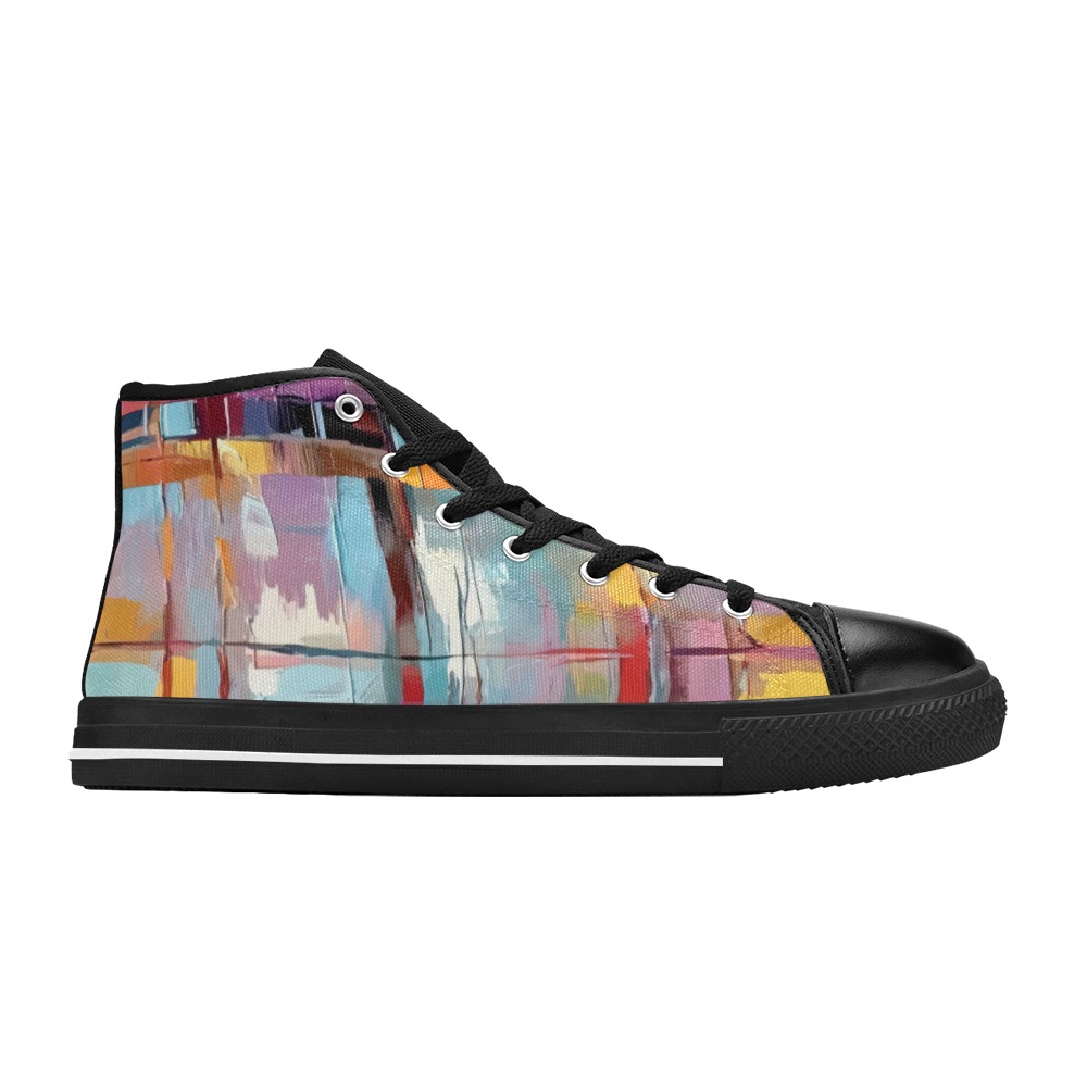 Purple, blue, and yellow abstract oil paint art. Men’s Classic High Top Canvas Shoes (Model 017)