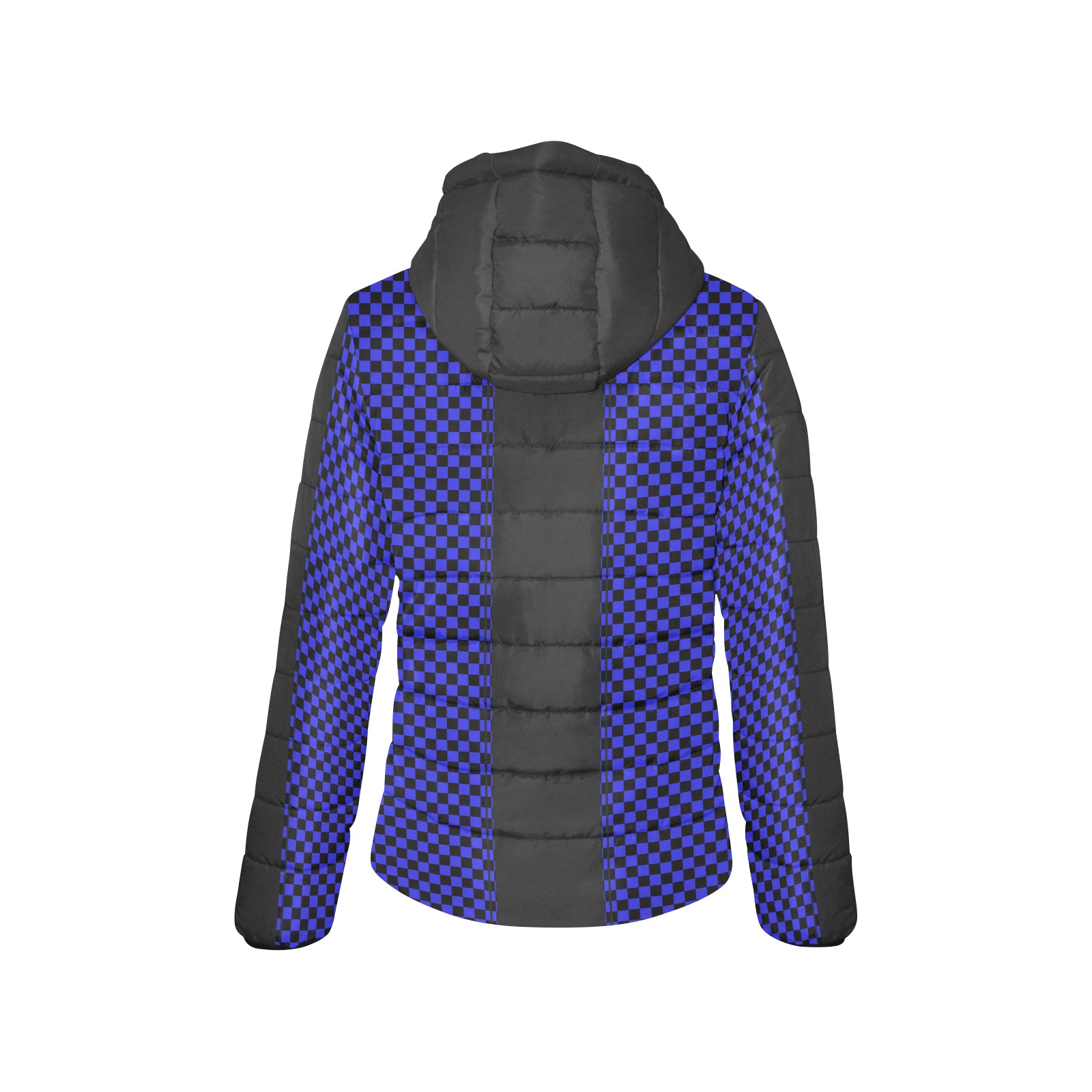 Checkerboard Blue Black Stripe Racing Women's Padded Hooded Jacket (Model H46)