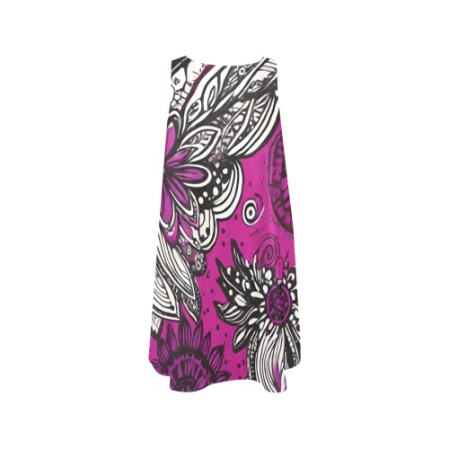 Hippy Tie Dye Pink Sleeveless A-Line Pocket Dress (Model D57)