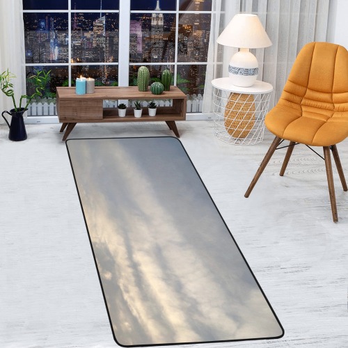 Rippled Cloud Collection Area Rug with Black Binding  7'x3'3''