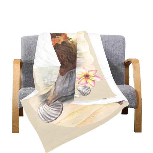 Romantic couple at the Seaside watercolor illustration - Love wins beige Quilt 70"x80"