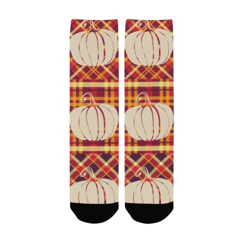 Women's White Pumpkin Pattern Graphic Plaid Socks Women's Custom Socks