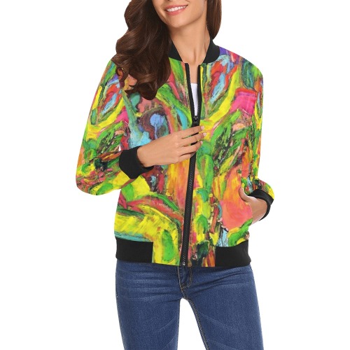 African Tree Collection All Over Print Bomber Jacket for Women (Model H19)