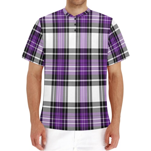 Purple Black Plaid Men's Henley T-Shirt (Model T75)
