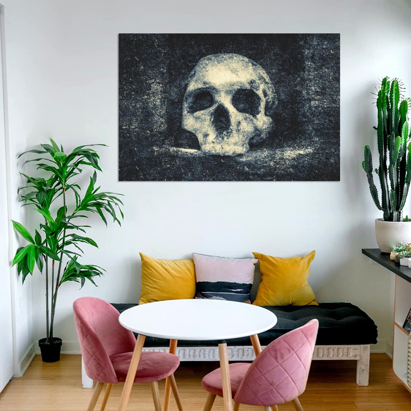Man Skull In A Savage Temple Halloween Horror Frame Canvas Print 48"x32"