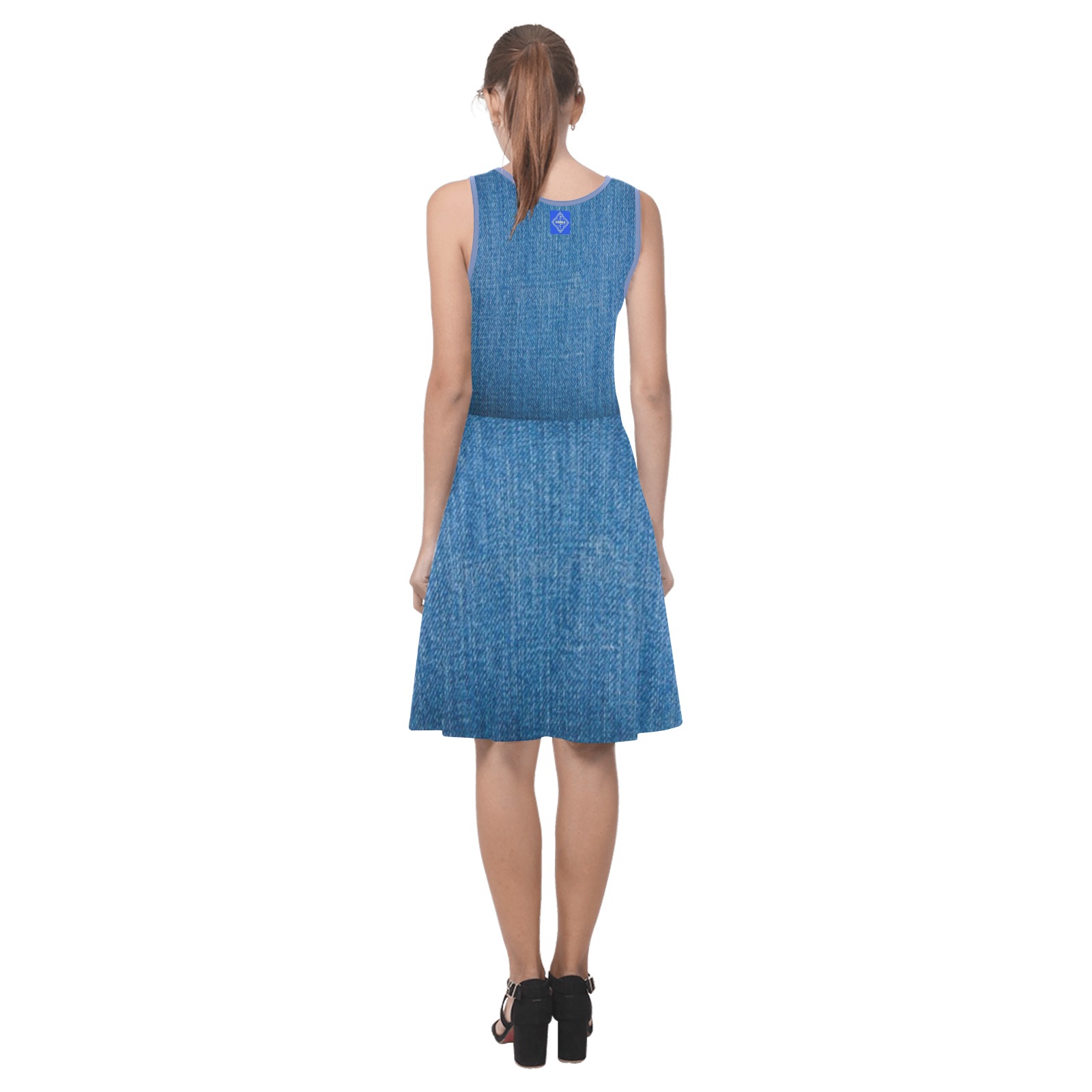 DIONIO Clothing - Ladies' Denim-Look Atalanta Sundress (Blue Logo) Atalanta Sundress (Model D04)