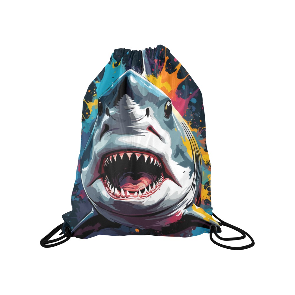 Aggressive shark. Cute, chic colorful fantasy art Medium Drawstring Bag Model 1604 (Twin Sides) 13.8"(W) * 18.1"(H)
