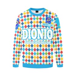 DIONIO Clothing-Multi-Color Sky Blue & White Argyle Swing Sweatshirt Men's Oversized Fleece Crew Sweatshirt (Model H18)