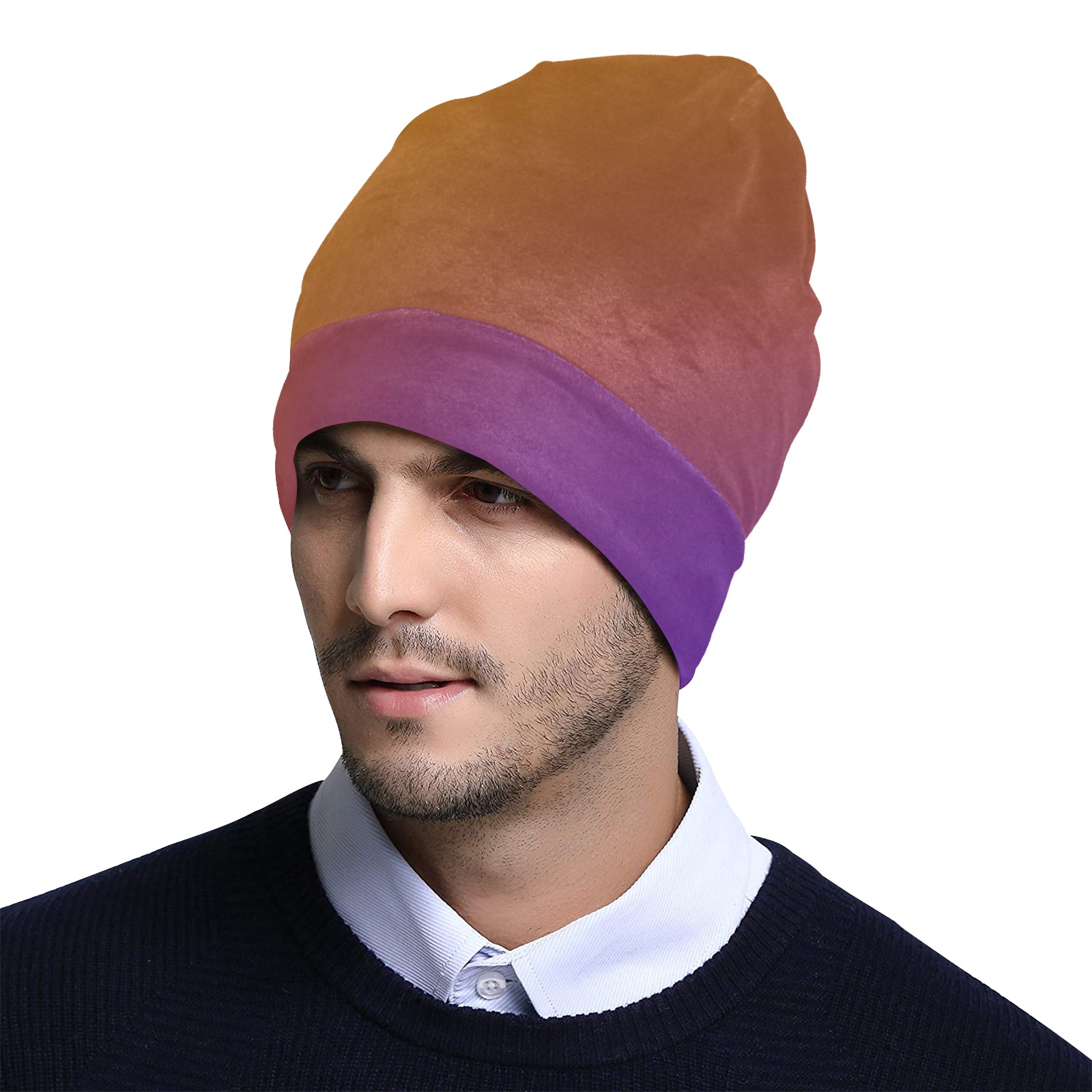 Diagonal Ombre Orange All Over Print Beanie for Adults