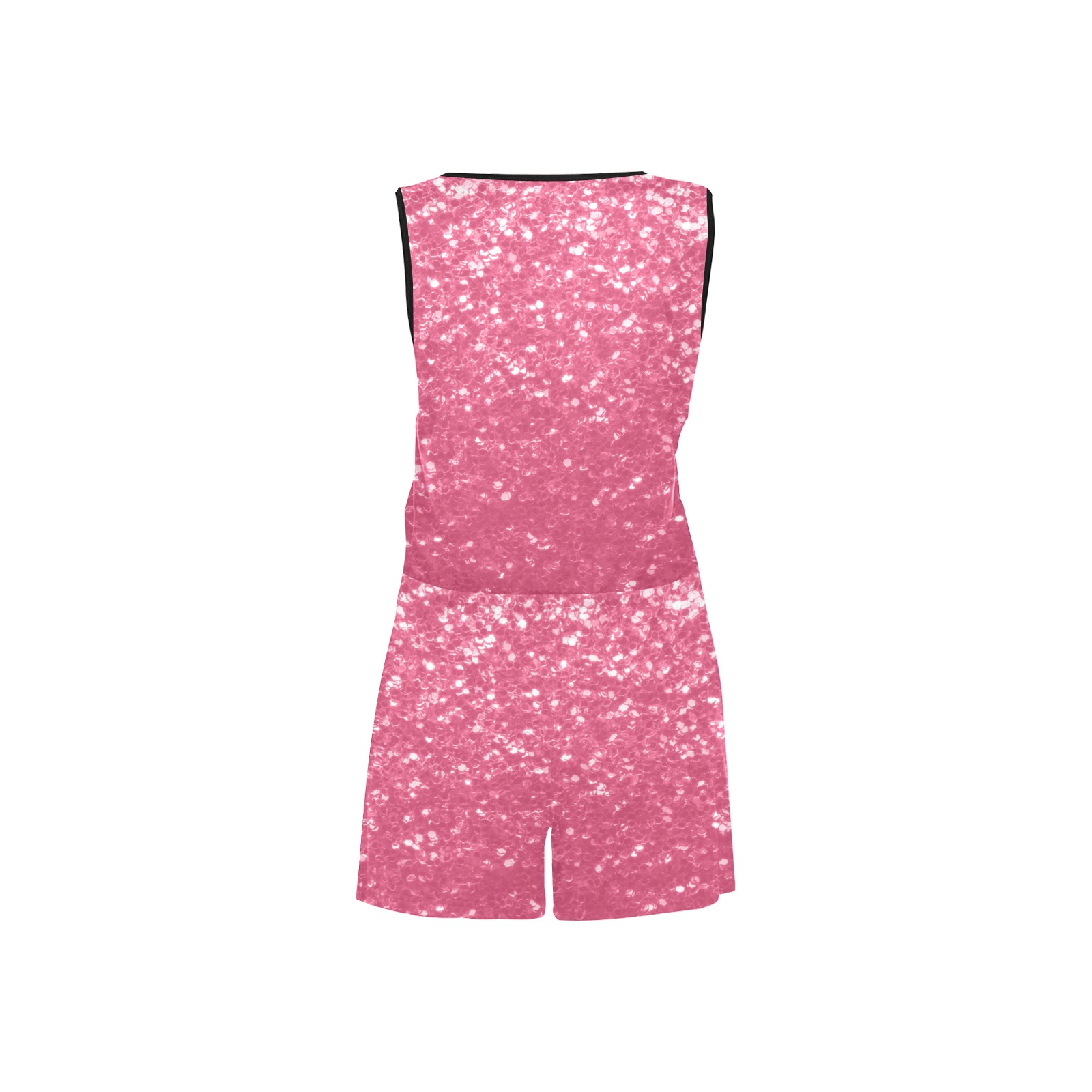Magenta light pink red faux sparkles glitter All Over Print Short Jumpsuit