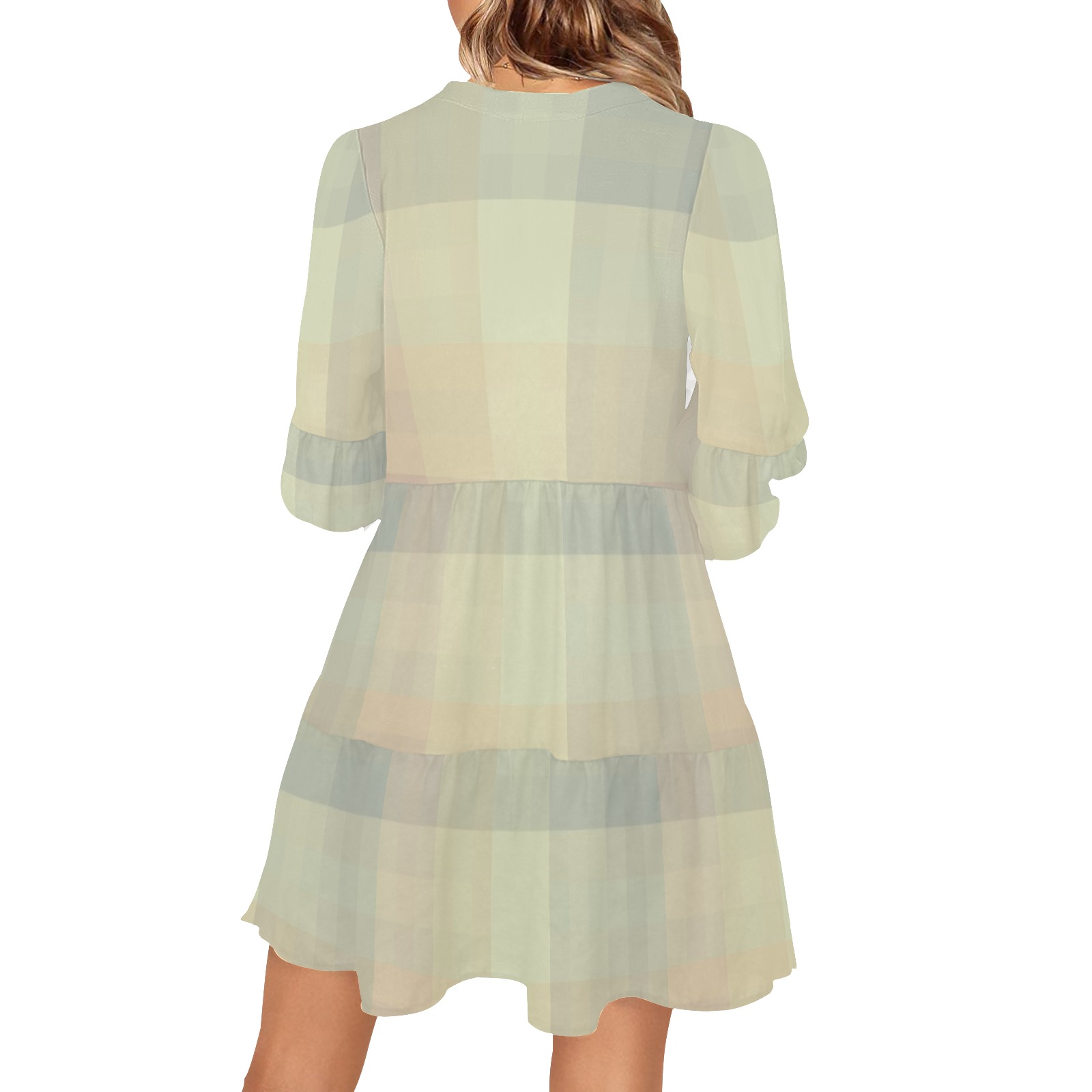 Candy Sweet Pastel Pattern Checkers V-Neck Loose Fit Dress (Model D62)