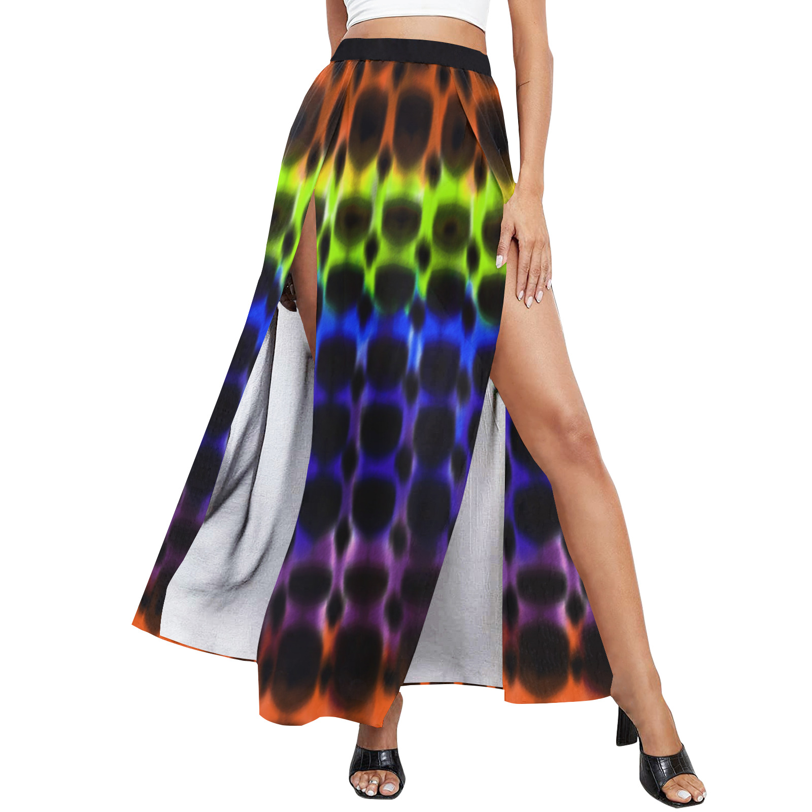 Modern Digital Hippie Tie-Dye High Slit Long Beach Dress (Model S40)