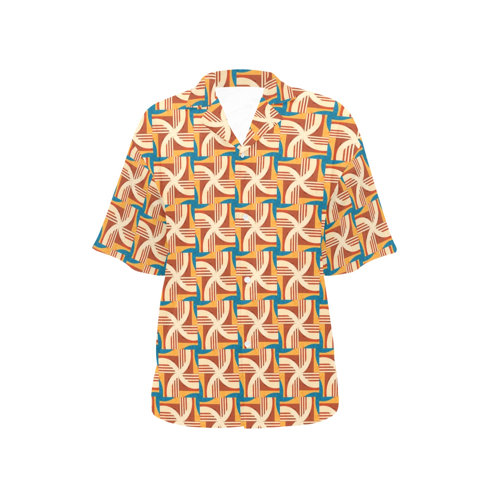 Unique Colorful Geometric Abstract All Over Print Hawaiian Shirt for Women (Model T58)