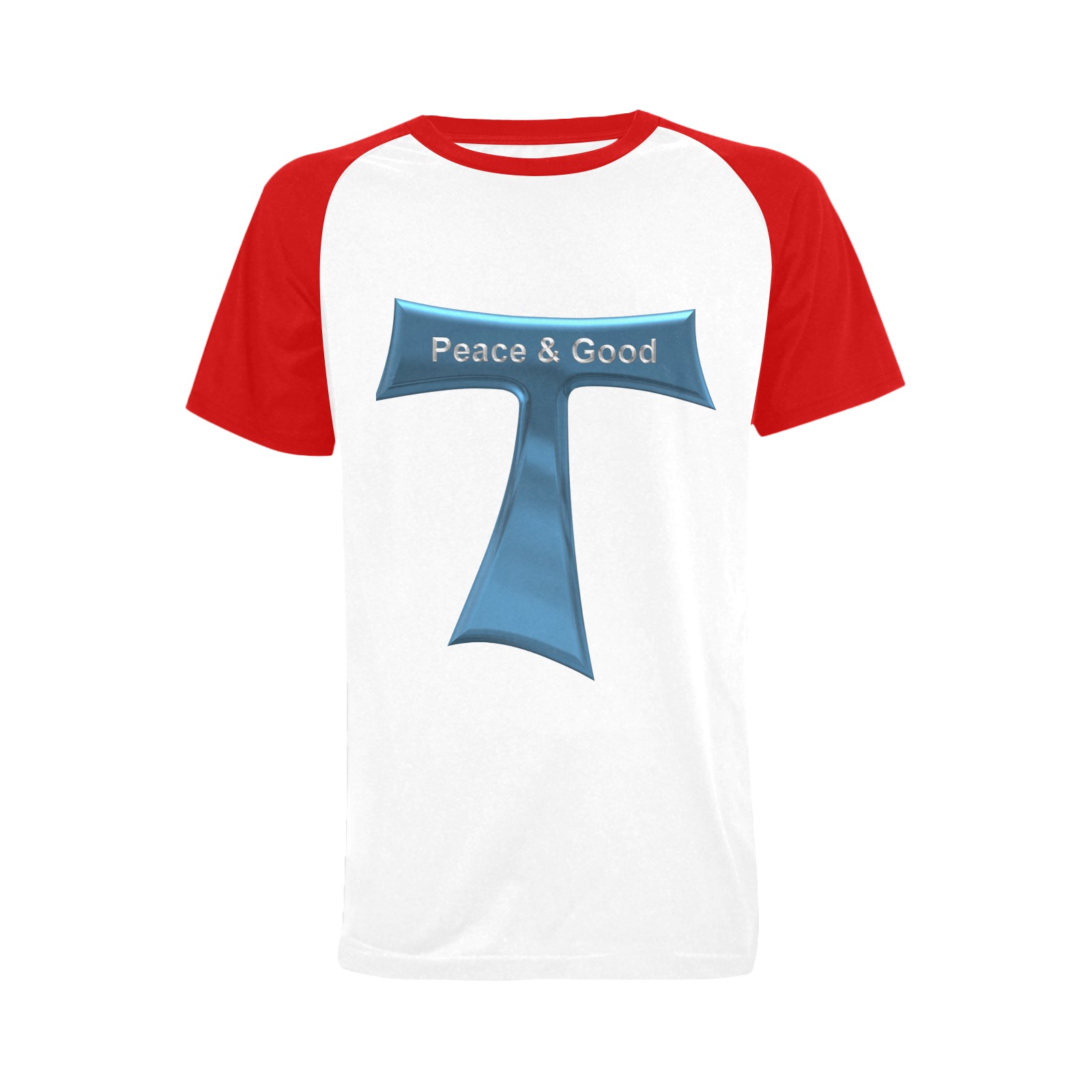 Franciscan Tau Cross Peace and Good  Blue Metallic Men's Raglan T-shirt (USA Size) (Model T11)