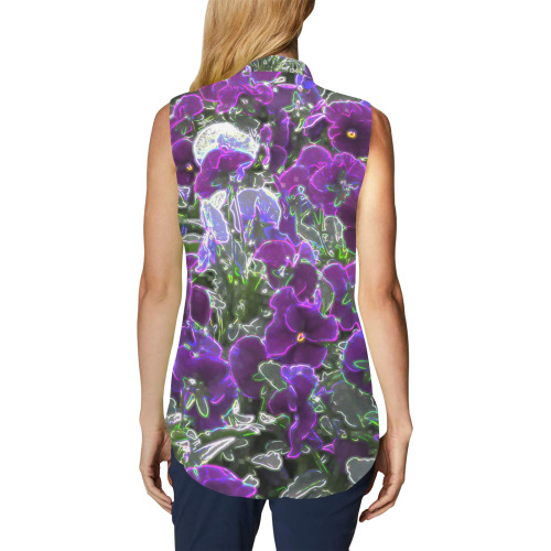 Field Of Purple Flowers 8420 Women's Bow Tie V-Neck Sleeveless Shirt (Model T69)