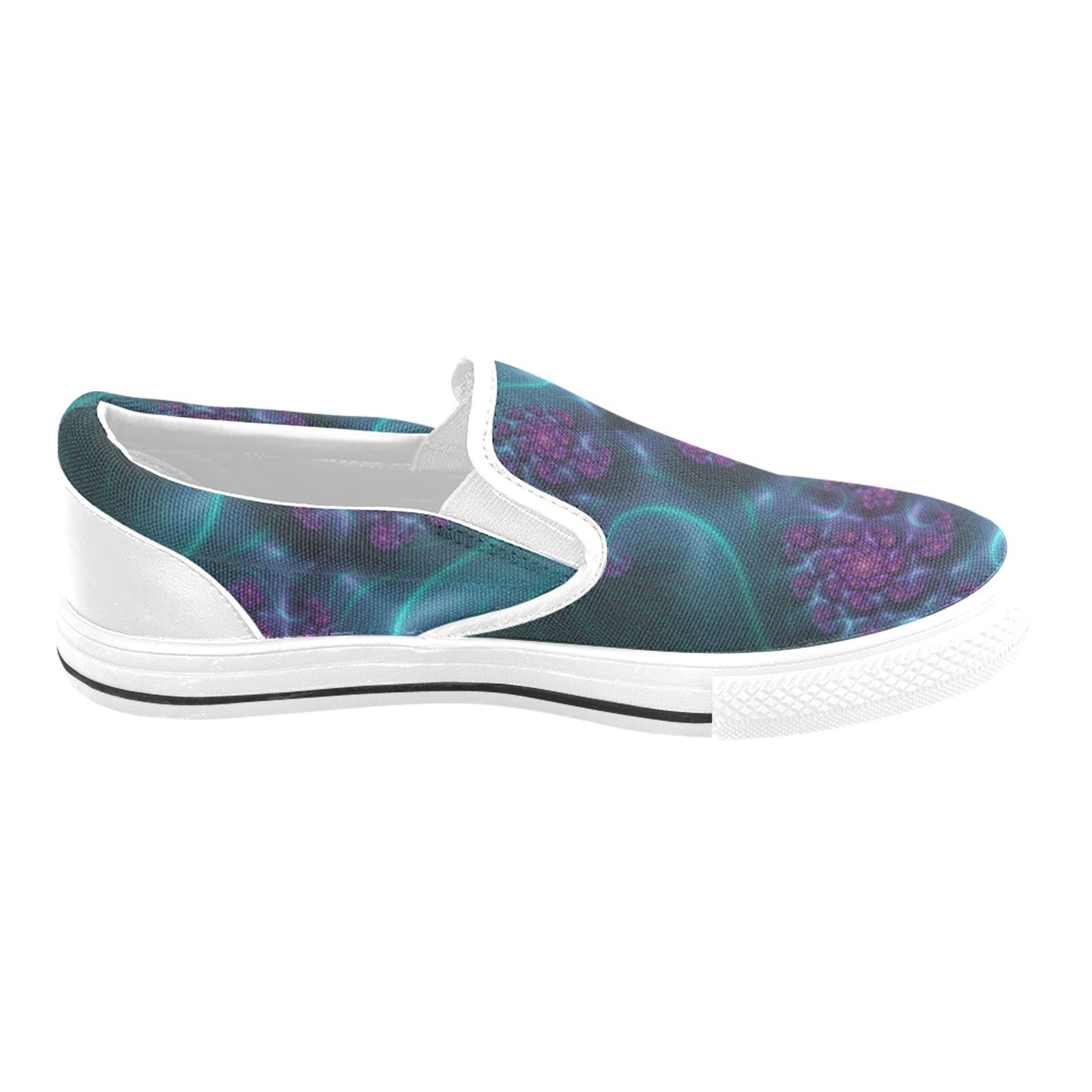 Turquoise and Purple Flowers and Seedheads Fractal Abstract Slip-on Canvas Shoes for Kid (Model 019)