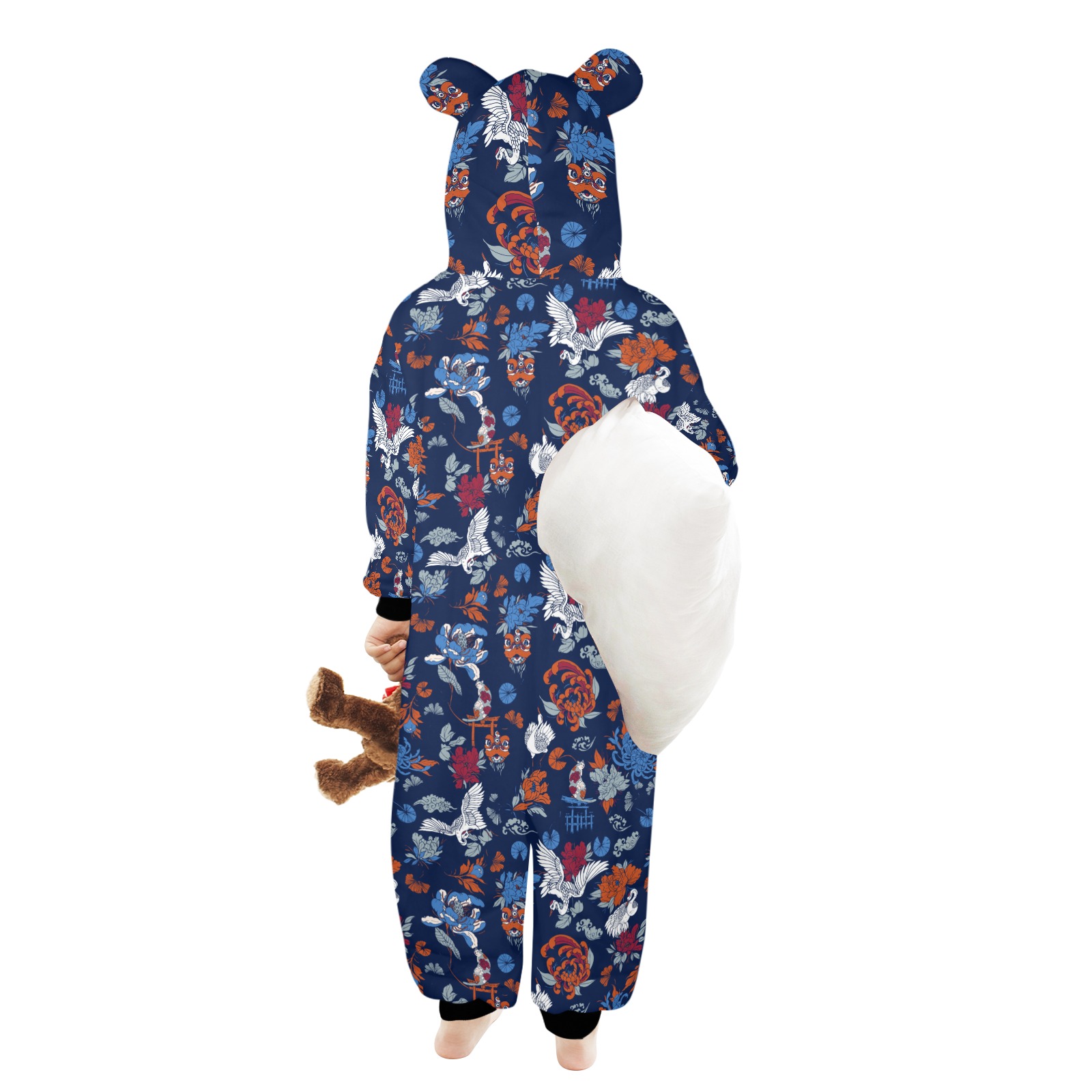 Florid dark asian nature One-Piece Zip up Hooded Pajamas for Little Kids