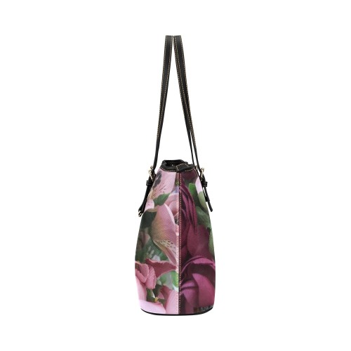 pink bouquet Leather Tote Bag/Small (Model 1651)