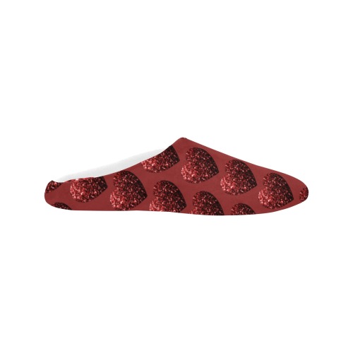 Red sparkles heart faux glitter Valentines Day love pattern Women's Non-Slip Cotton Slippers (Model 0602)