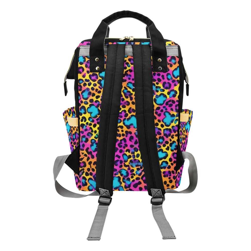 Rainbow Leopard Print Multi-Function Diaper Backpack/Diaper Bag (Model 1688)