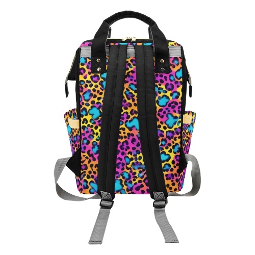 Rainbow Leopard Print Multi-Function Diaper Backpack/Diaper Bag (Model 1688)