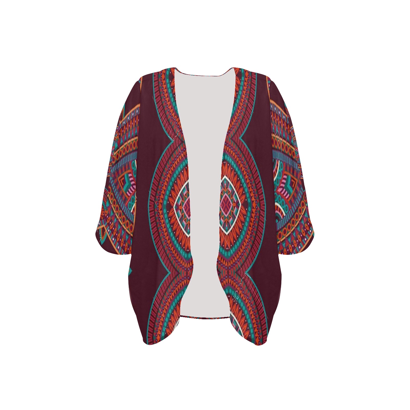 Abstract-Tribal-Stripes 1 Brown Background Women's Kimono Chiffon Cover Ups (Model H51)