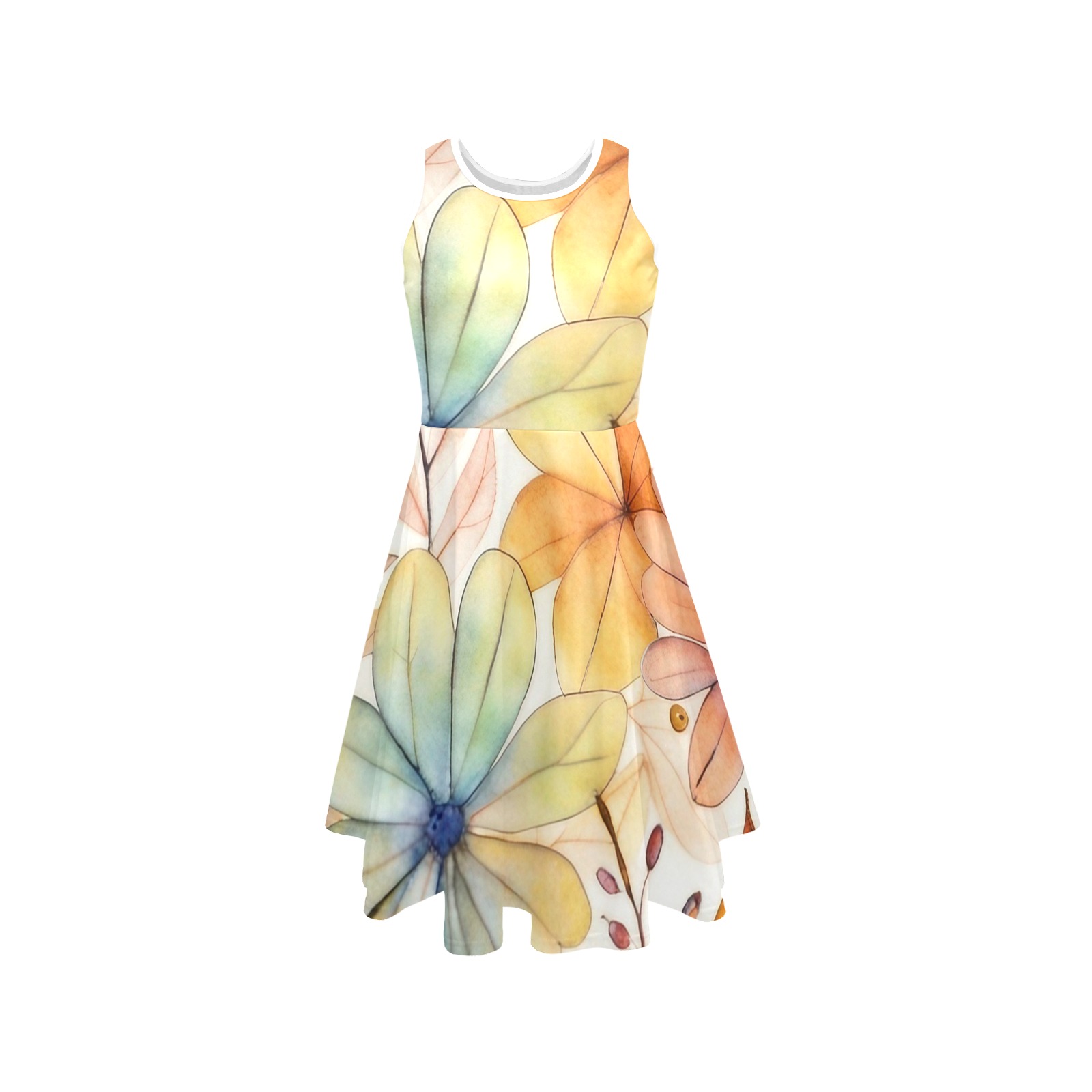 Watercolor Floral 2 Sleeveless Expansion Dress (Model D60)