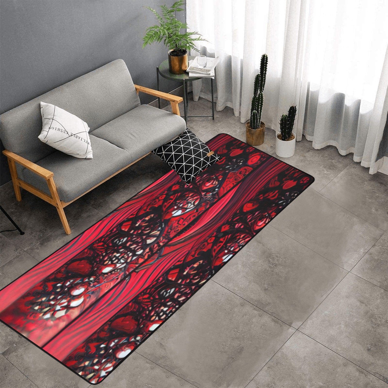 red and black intricate pattern 1 Area Rug with Black Binding 9'6''x3'3''