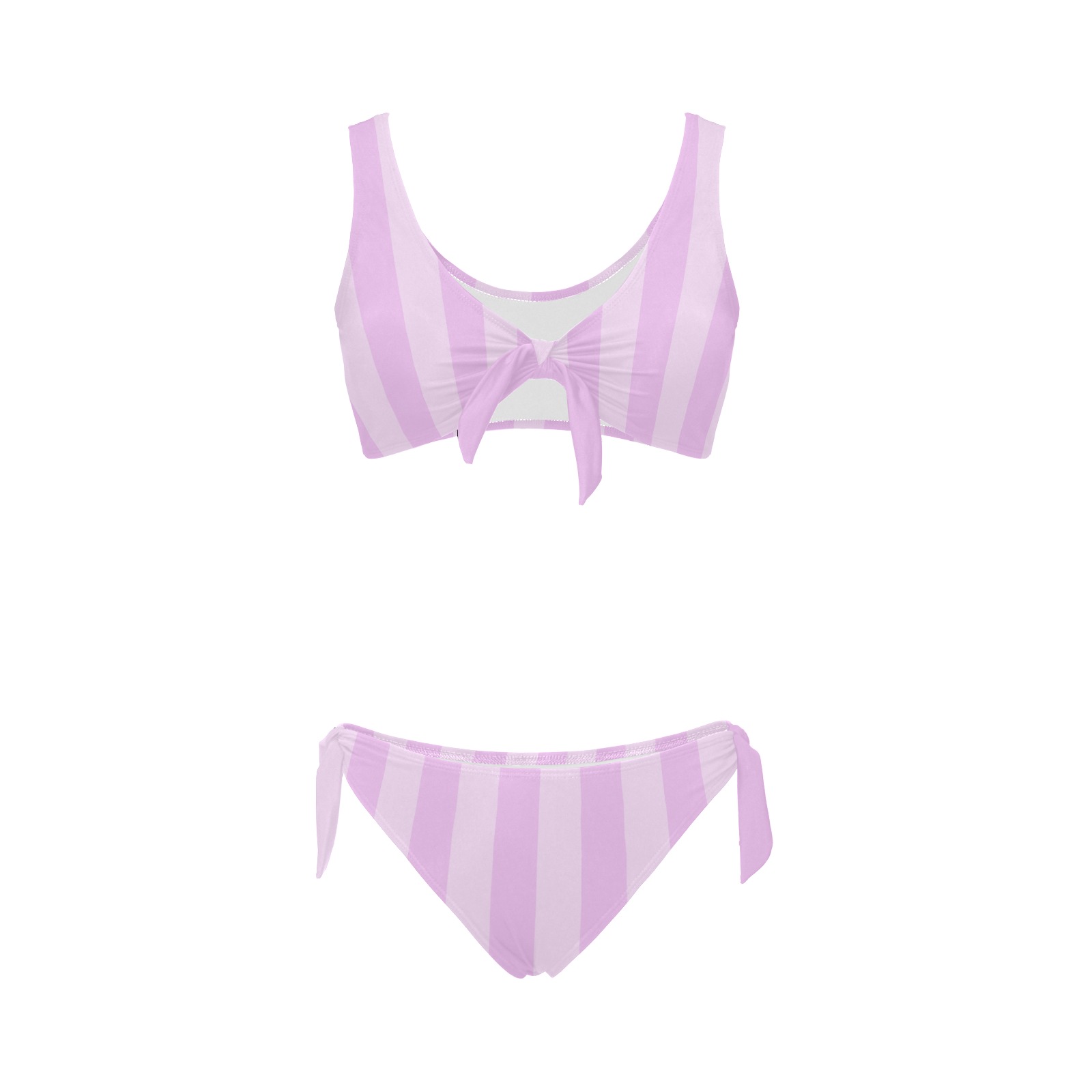 CandyStripe Woman's Swimwear Pink Bow Tie Front Bikini Swimsuit (Model S38)