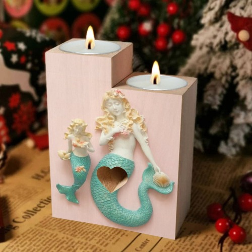 Mermaids Wooden Candle Holder (Without Candle)