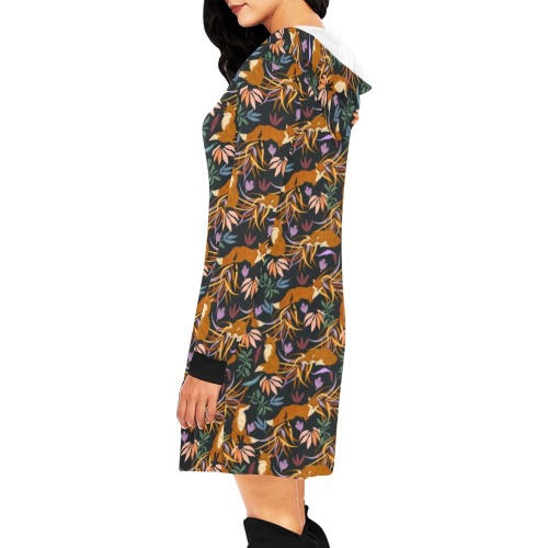 Nice foxes on the colorful plants All Over Print Hoodie Mini Dress (Model H27)