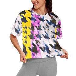 Houndstooth pattern 49HG Women's Cropped T-shirt (Model T80)