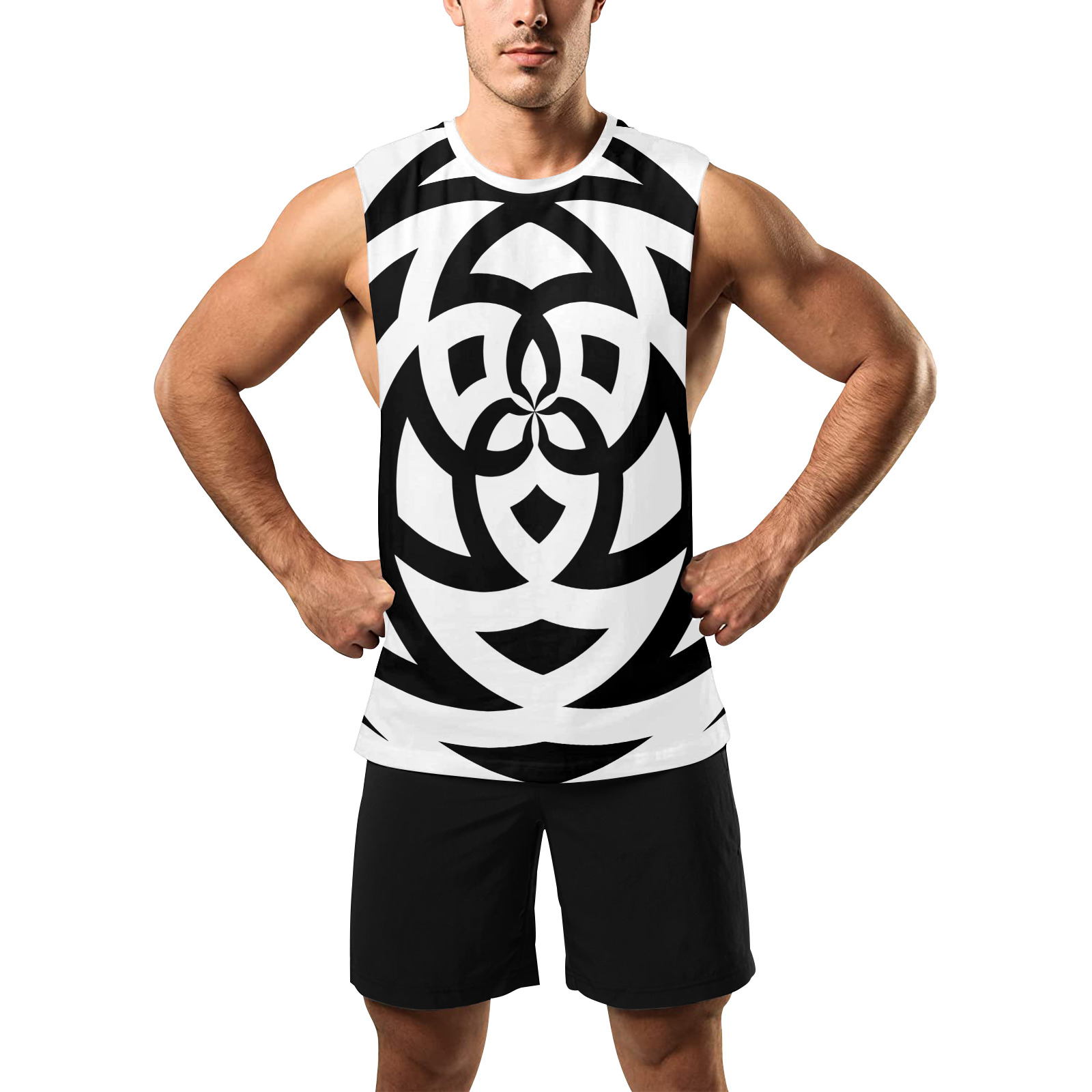Fractoberry Transparent Logo Black and White Men's Open Sides Workout Tank Top (Model T72)