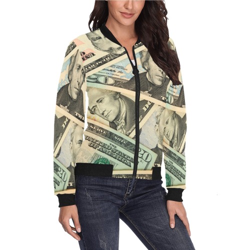 US PAPER CURRENCY All Over Print Bomber Jacket for Women (Model H36)