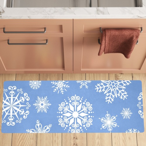 Snowflakes Blue Kitchen Mat 48"x17"